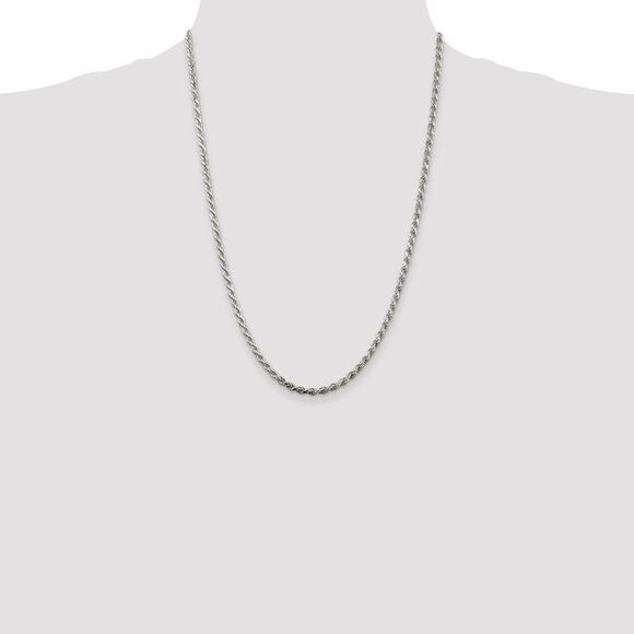3mm Sterling Silver, Diamond Cut Solid Rope Chain Necklace, 24 Inch - Picture 2 of 8